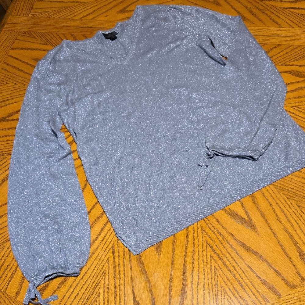 Worthington Silver-Thread Gray V-Neck Sweater